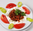 Ali Nazik Kebab
(veal ham, leg of lamb, red peppers, eggplant, yoghurt, garlic, spices) - 350 g.